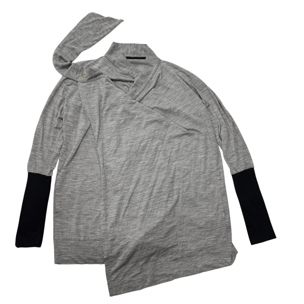 Icebreaker Merino Wool Wrap Cardigan Womens Large Gray Black Convertible Sweater